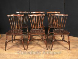 套6古董橡木温莎椅1920年厨房餐椅