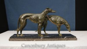 对古董装饰艺术青铜灰狗签署Salvatore梅拉尼1925猎犬