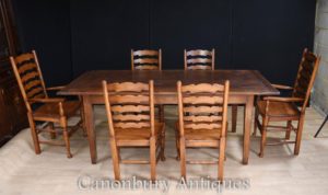 橡木餐桌设置6 Ladderback椅子农舍餐具