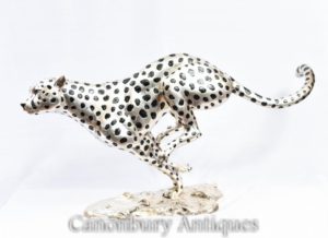 银青铜运行猎豹猫雕像艺术装饰豹
