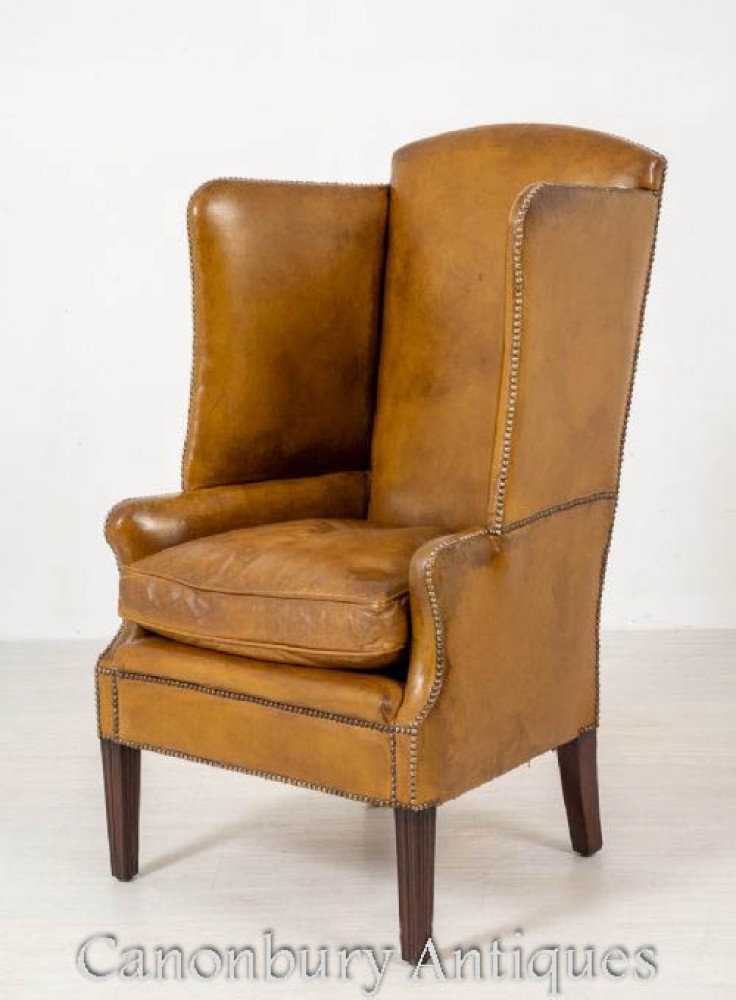 古董搬运工椅子-乔治亚风格皮革，约1800年