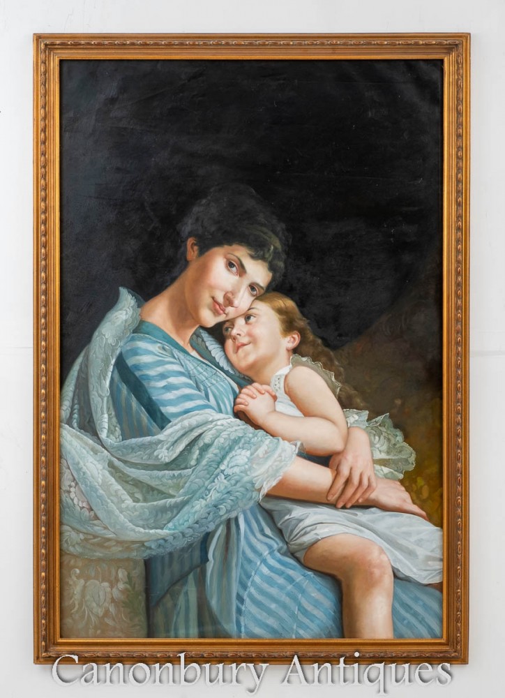 法国油画母子相爱肖像