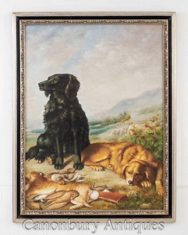 狗狩猎油画现场-英国猎犬和野兔狩猎