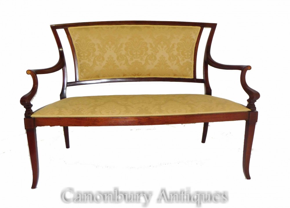 古董爱德华七世时代长椅-桃花心木沙发椅1900
