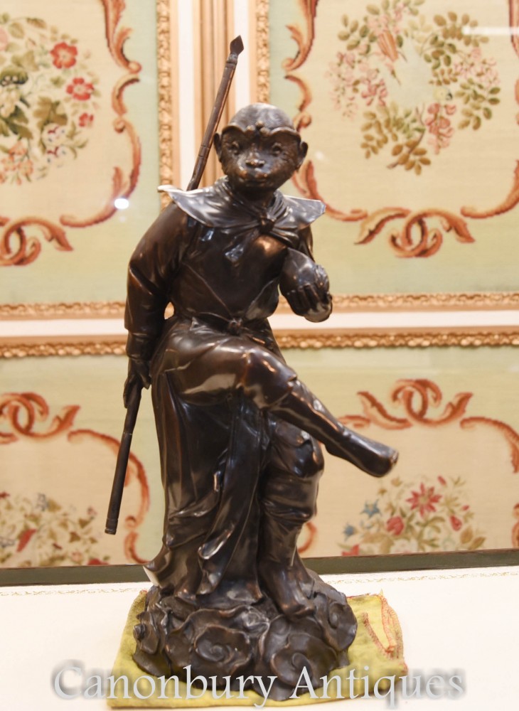 古董青铜维多利亚时代的猴子雕像-猿灵长类动物铸造1880