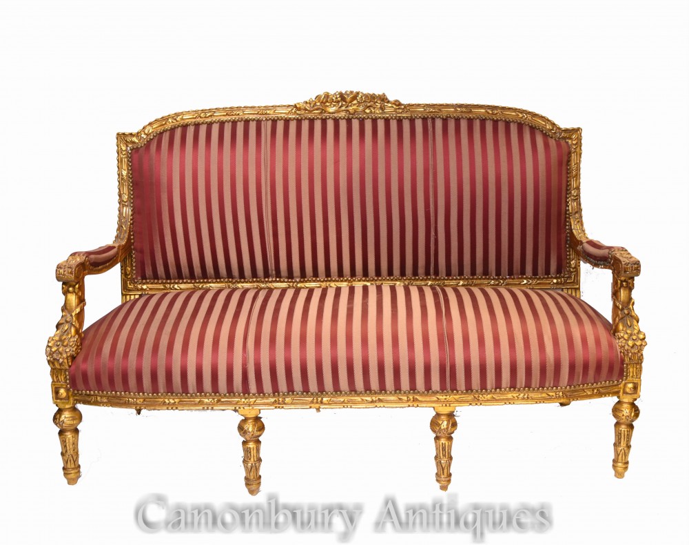 法国帝国长椅-镀金古董沙发1920