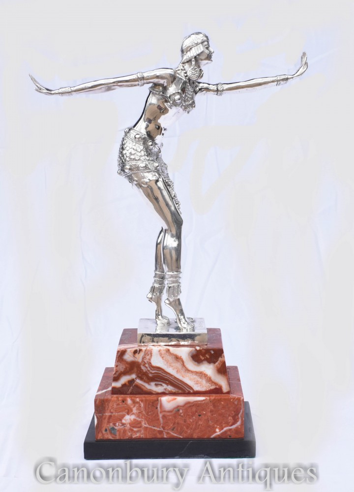 装饰艺术Chiparus青铜-镀银插板舞者小雕像