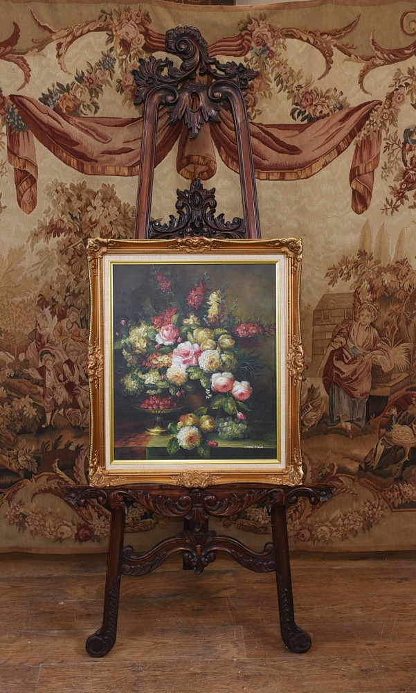 油画古典花卉静物生动花卉艺术签名