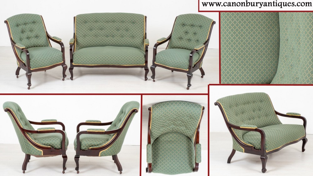 维多利亚式客厅套房沙发扶手椅套装沙发 1880
