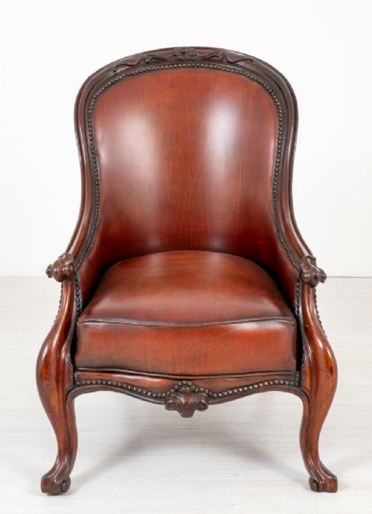 维多利亚式扶手椅皮革座椅敞篷腿 1860