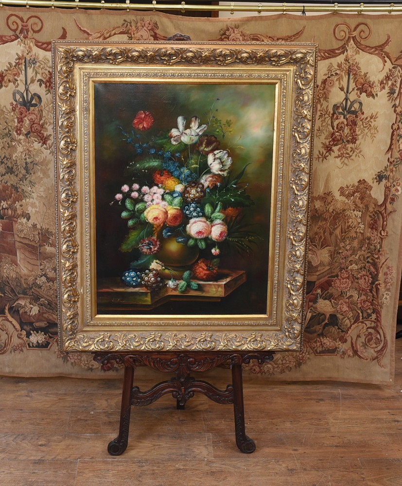 维多利亚时代的油画静物花卉艺术镀金框架